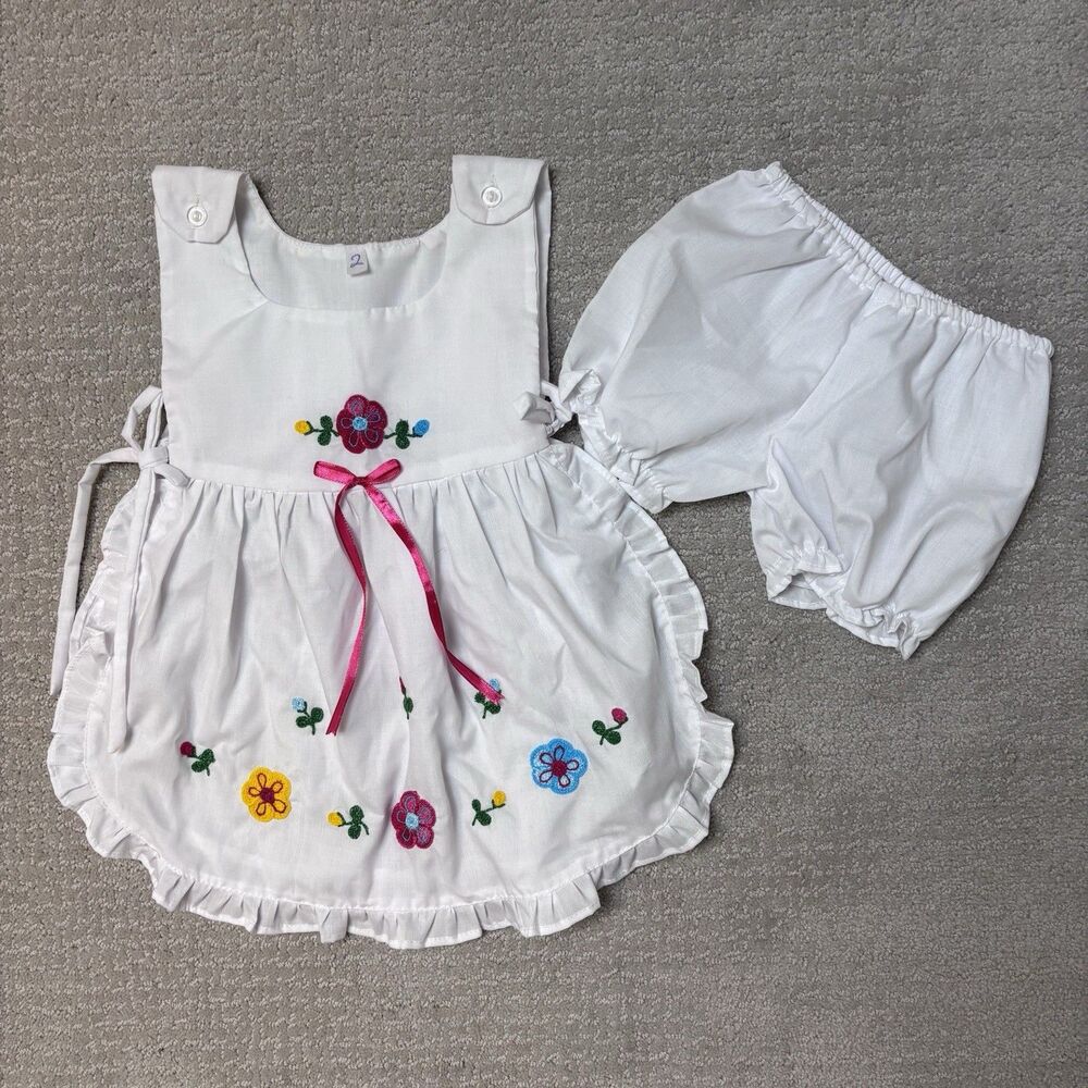 Handmade In Nicaraguan Girls 2T Floral Embroidery Dress Bloomers Artisan Boho